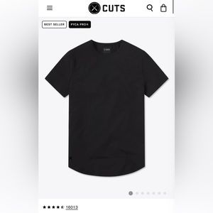 Cuts Clothing Men's Curve Hem Crew Neck 4 Way Stretch Tee T-Shirt - Black